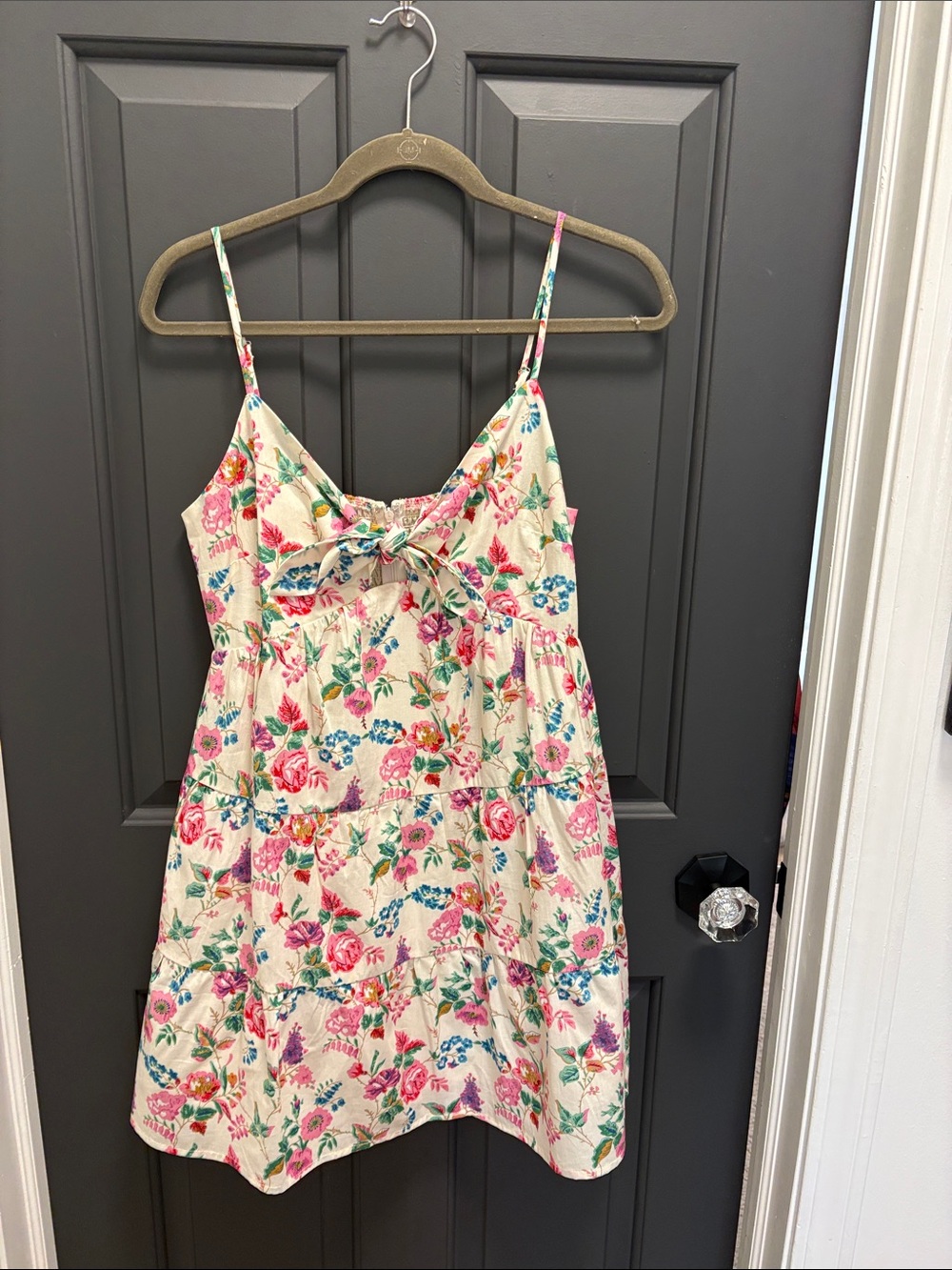 Moodie Cream Floral Ruffled Sundress with Pink & Green Accents